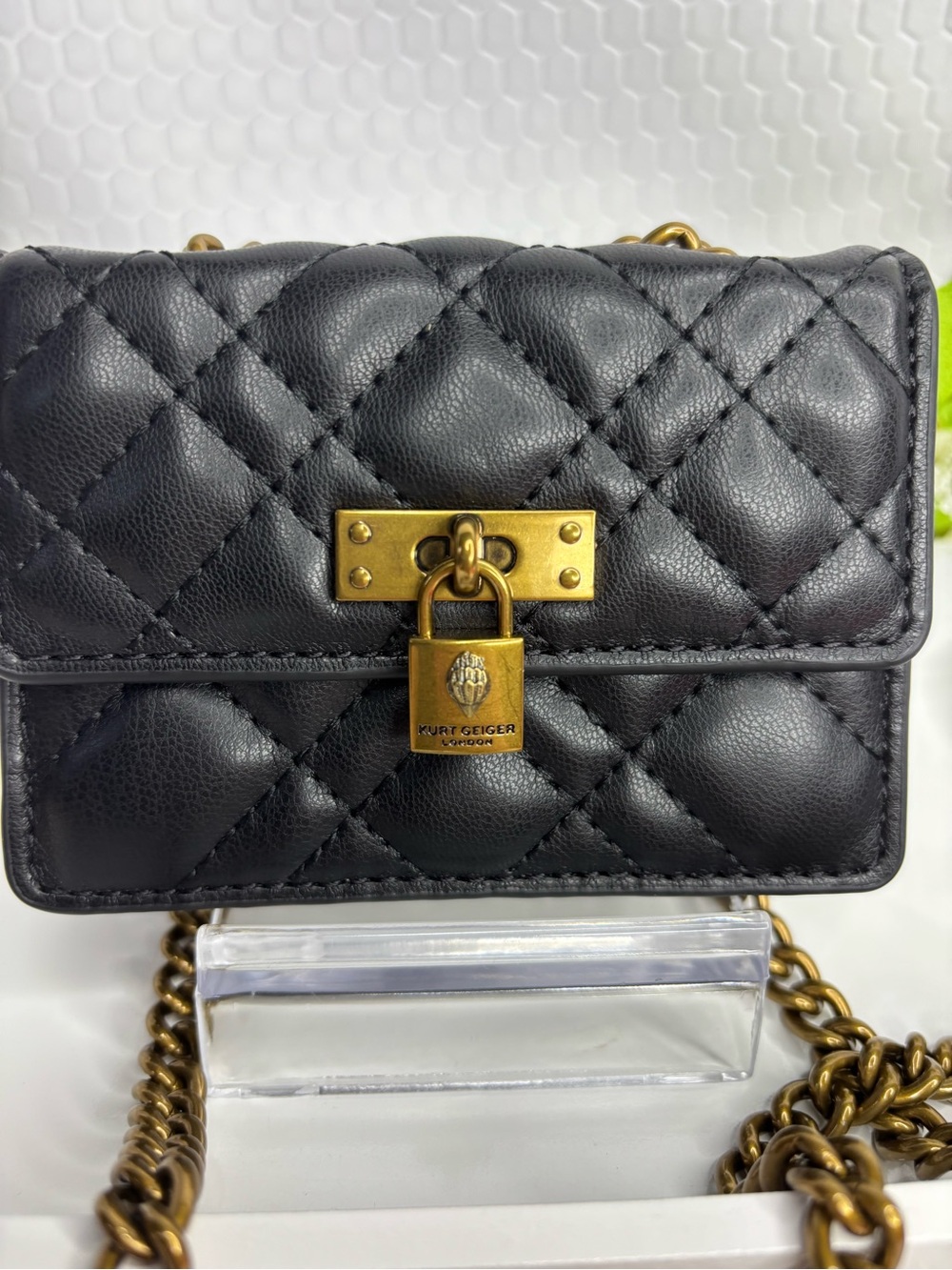 Kurt Geiger Quilted Black Mini Shoulder Bag with Gold Hardware - Picture 4 of 9